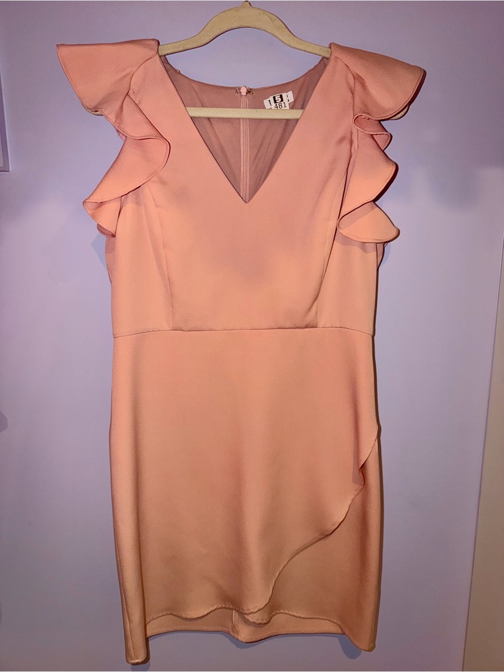 TCEC Peach Ruffle Sleeve V-Neck Mini Dress